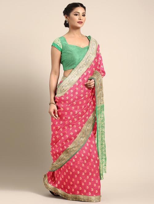 paisley zari motif woven saree with blouse - 16439122 - Very Small Image - 1