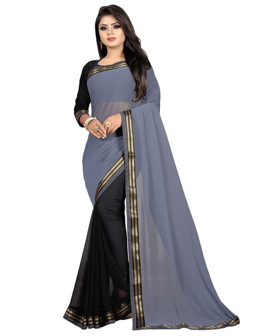 solid half and half saree with blouse - 16440764 - Very Small Image - 1