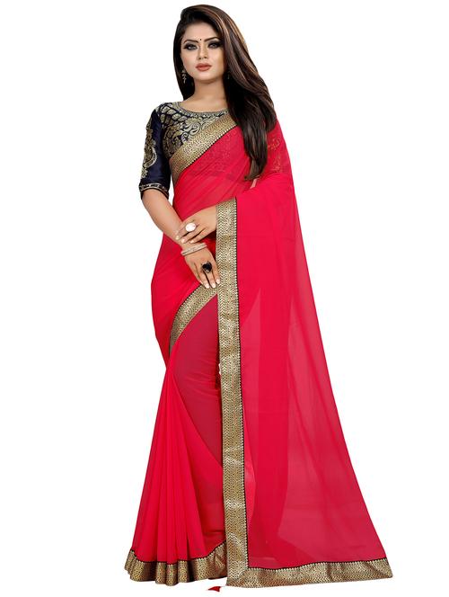 solid bordered saree with blouse - 16440769 - Very Small Image - 1