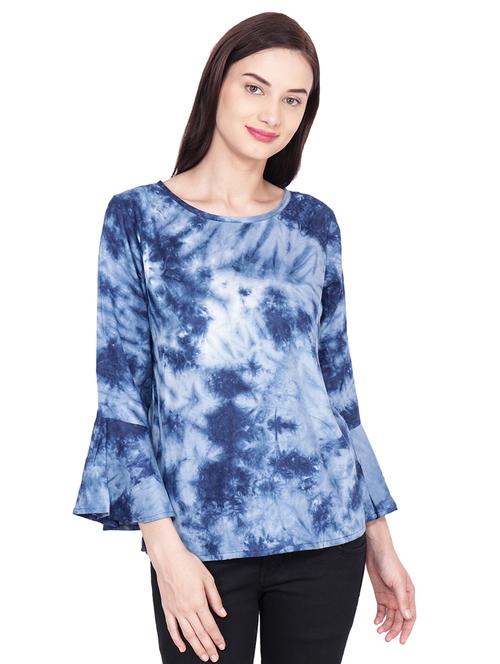 round neck tie and dye bell sleeved top - 16441668 - Very Small Image - 1