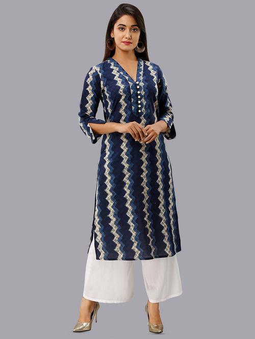 indigo printed straight kurta - 16442123 - Very Small Image - 1