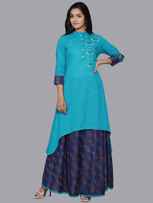 embroidered high-low kurta - 16442177 - Very Small Image - 1