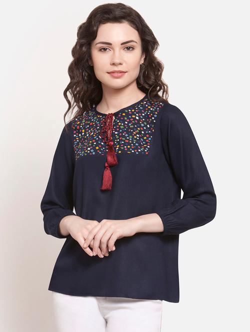 tassel tie up geometric printed top - 16442702 - Very Small Image - 1