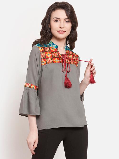 tassel tie up block printed top - 16442705 - Very Small Image - 1