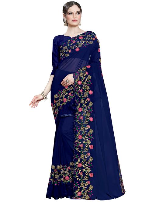  embroidered solid saree with blouse - 16442808 - Very Small Image - 1