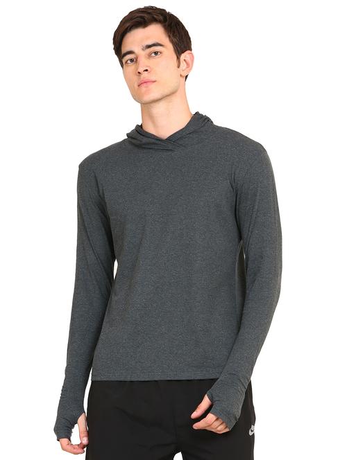 grey solid hooded t-shirt - 16445004 - Very Small Image - 1