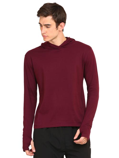 maroon solid hooded t-shirt - 16445008 - Very Small Image - 1