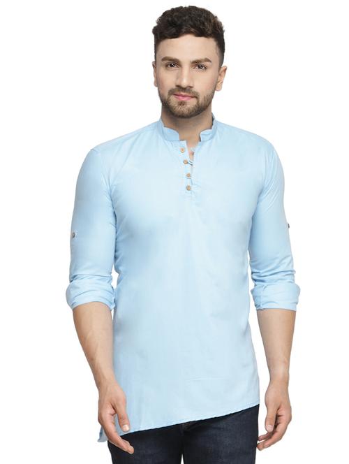 light blue solid asymmetric kurta - 16445475 - Very Small Image - 1