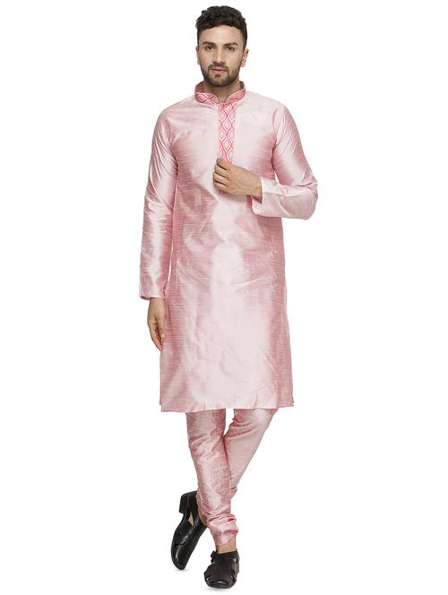 pink dupion kurta pyjama set - 16445538 - Very Small Image - 1