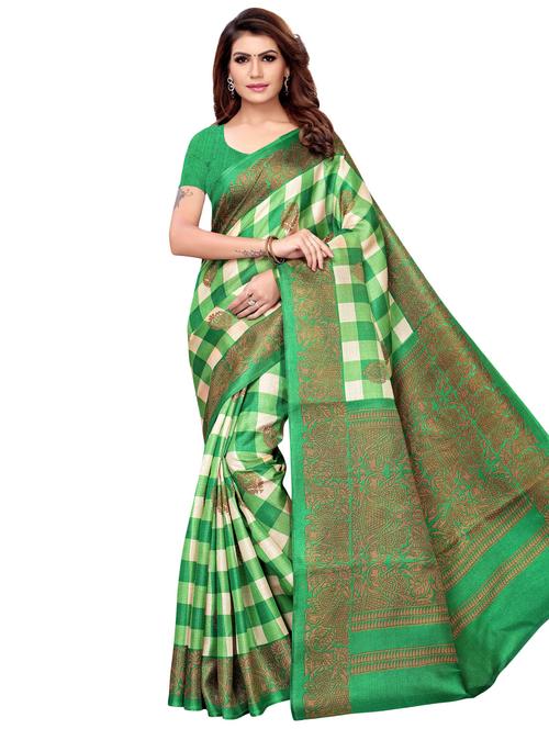 checkered printed saree with blouse - 16445681 - Very Small Image - 1