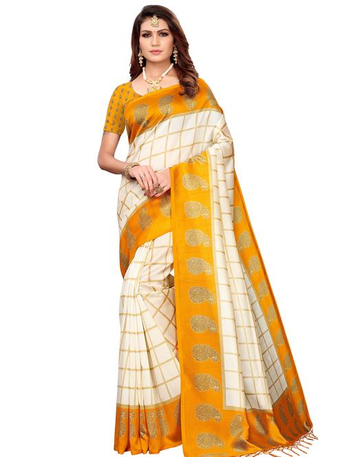 checkered printed mysore silk saree with blouse - 16446763 - Very Small Image - 1