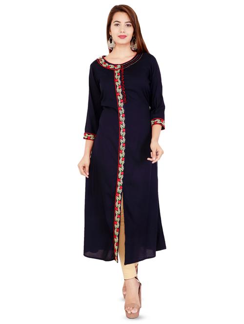 embroidered high slit kurta - 16447400 - Very Small Image - 1
