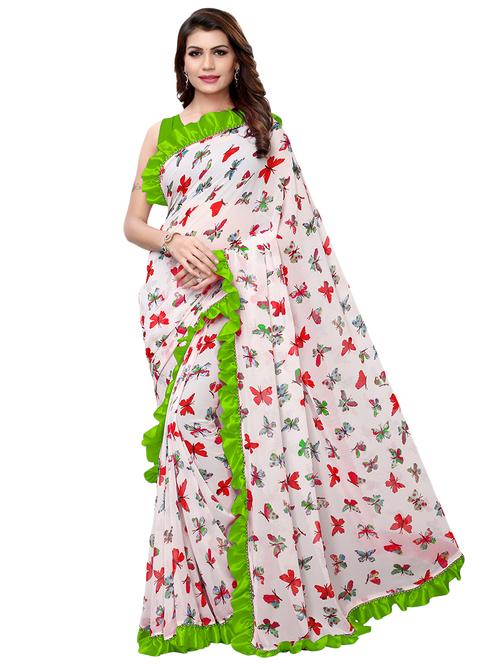 women's quirky white colored saree with blouse - 16450007 - Very Small Image - 1