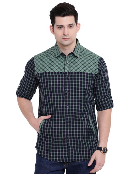 navy blue checkered casual shirt - 16451286 - Very Small Image - 1