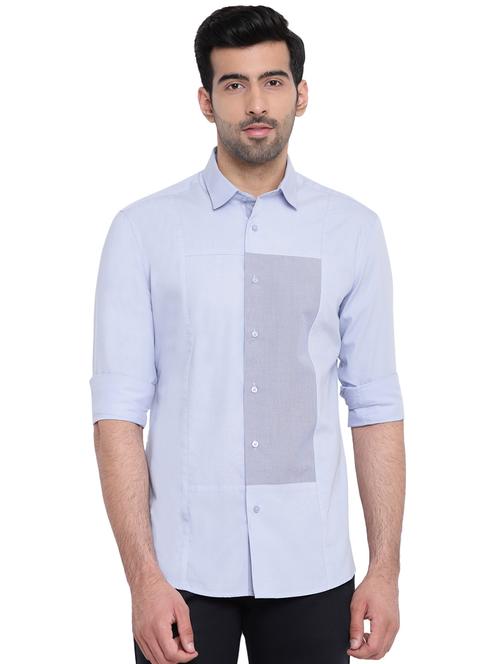 light blue color block casual shirt - 16451317 - Very Small Image - 1