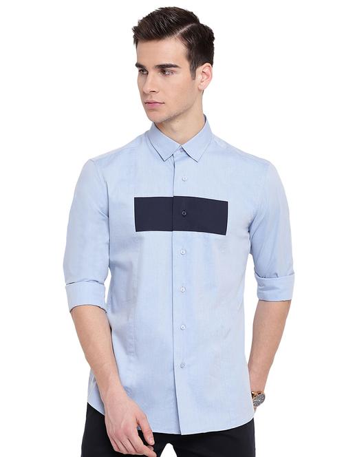 light blue color block casual shirt - 16451319 - Very Small Image - 1
