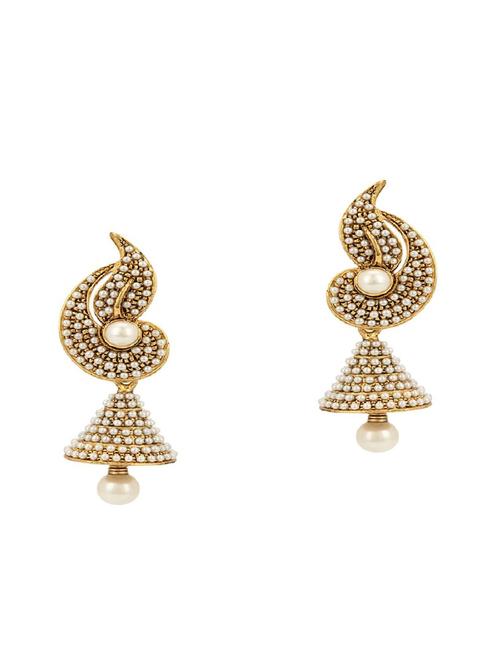 white brass jhumka earring - 16453715 - Very Small Image - 1