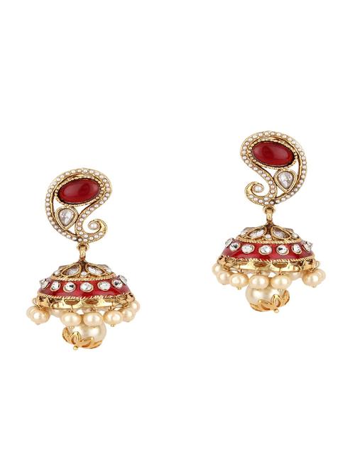 red  jhumka earring - 16453721 - Very Small Image - 1
