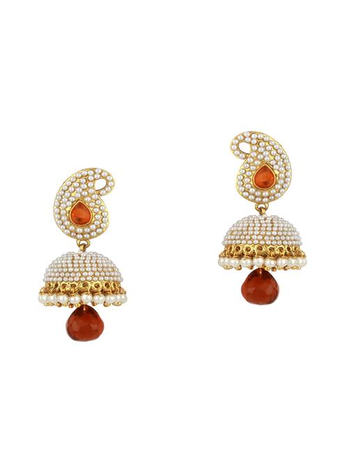 orange brass jhumka earring - 16453829 - Very Small Image - 1