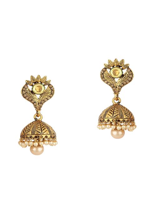gold brass jhumka earring - 16454007 - Very Small Image - 1