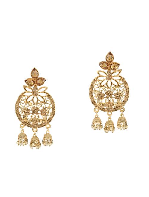 gold brass jhumka earring - 16454115 - Very Small Image - 1