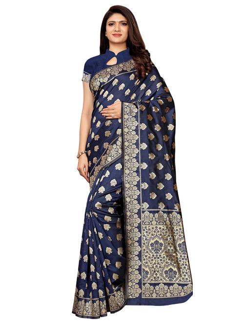 self-design banarasi saree with blouse - 16456637 - Very Small Image - 1
