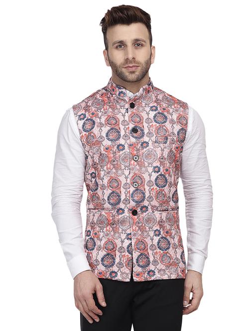 orange printed nehru jacket - 16457181 - Very Small Image - 1