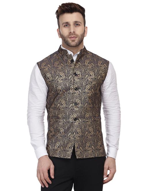 blue brocade nehru jacket - 16457196 - Very Small Image - 1