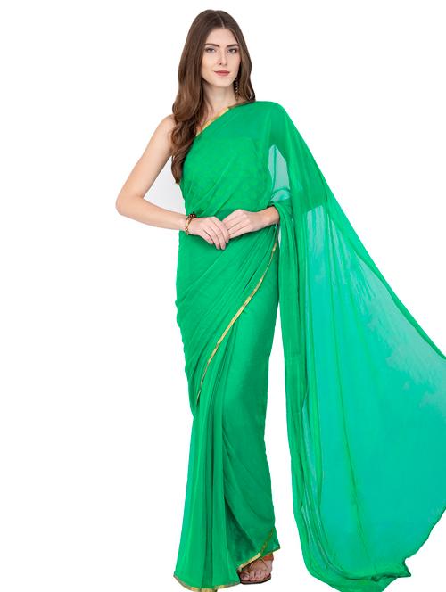green chiffon plain saree with blouse - 16458422 - Very Small Image - 1