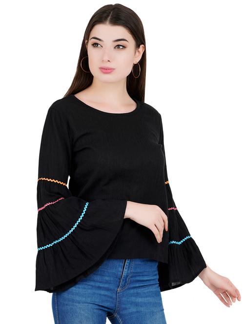 round neck bell sleeved top - 16459023 - Very Small Image - 1