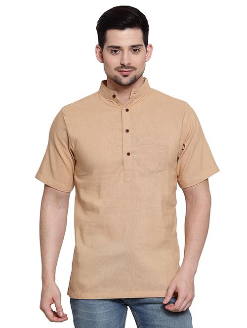 beige solid short kurta - 16459266 - Very Small Image - 1