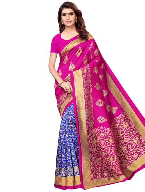 half & half printed saree with blouse - 16460263 - Very Small Image - 1