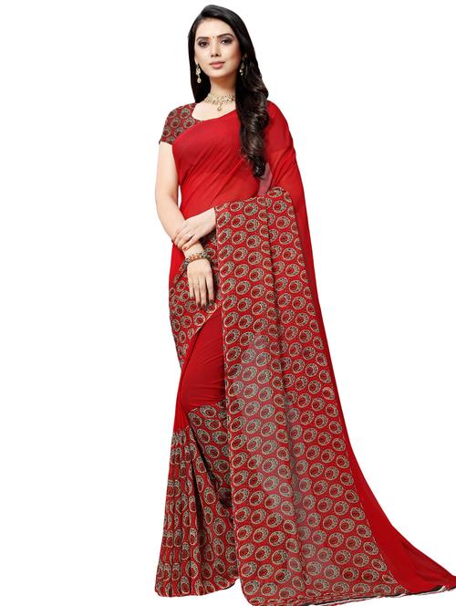 floral printed saree with blouse - 16461227 - Very Small Image - 1