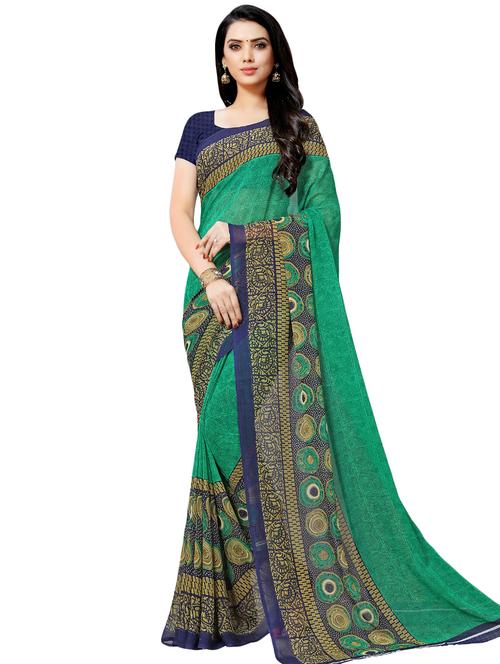 ethnic motifs printed saree with blouse - 16461231 - Very Small Image - 1