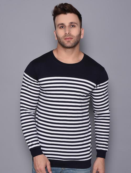 navy blue striped cut & sew t-shirt - 16462782 - Very Small Image - 1