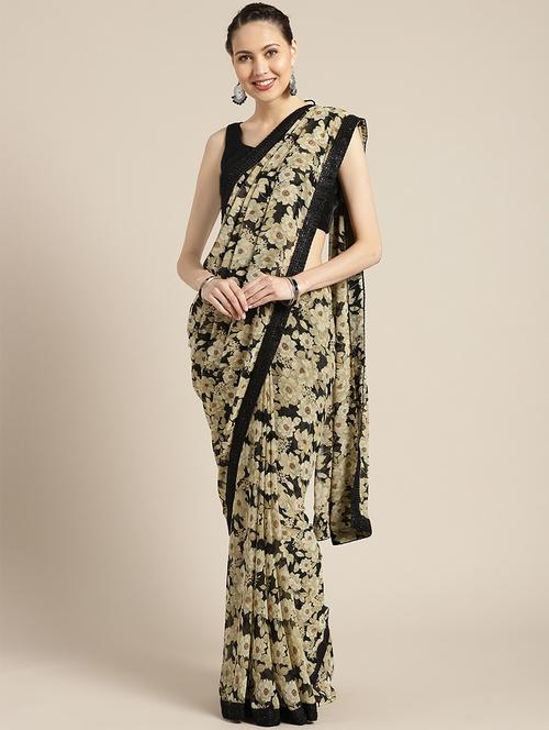 floral printed saree with blouse - 16463119 - Very Small Image - 1