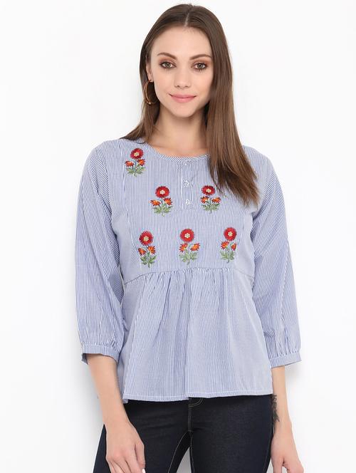 blue cotton regular top - 16463188 - Very Small Image - 1