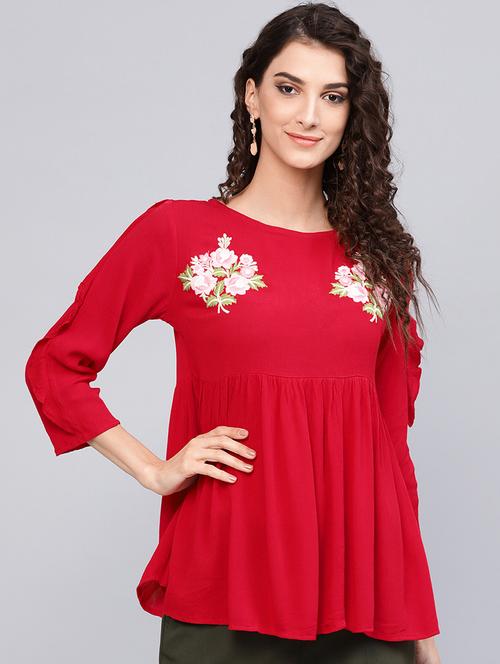 red cotton regular top - 16463200 - Very Small Image - 1