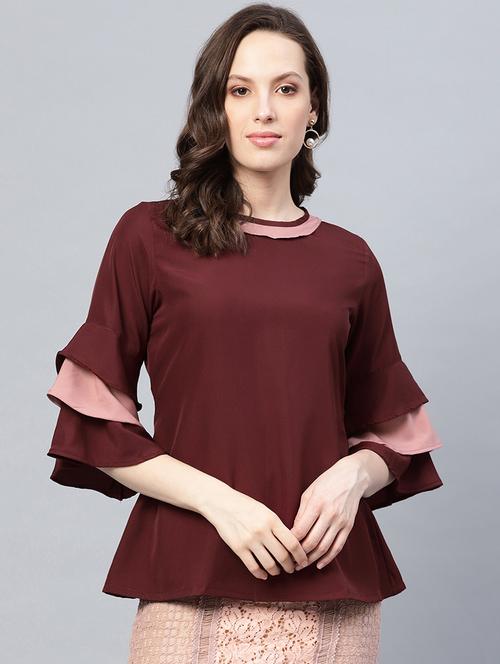 maroon poly crepe regular top - 16463209 - Very Small Image - 1