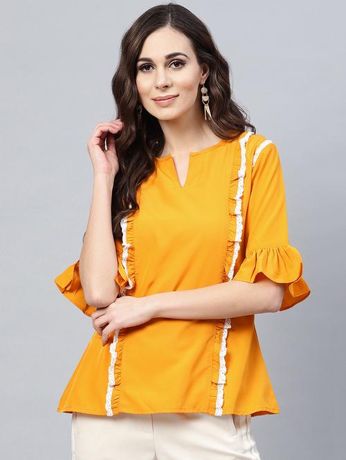 mustard  poly crepe regular top - 16463211 - Very Small Image - 1