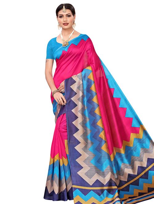 pink art silk printed saree with blouse - 16463829 - Very Small Image - 1
