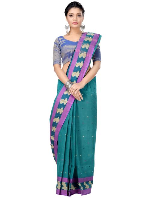 solid bordered tant saree - 16465905 - Very Small Image - 1