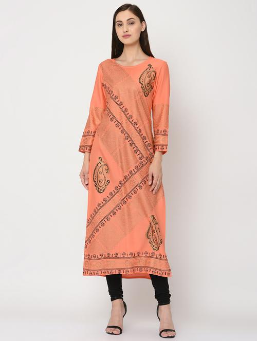 gold foil printed straight kurta - 16466142 - Very Small Image - 1