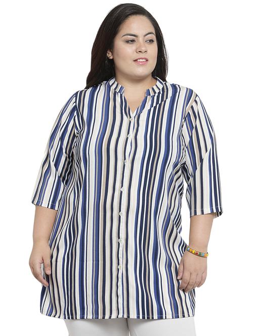 mandarin neck striped tunic - 16466514 - Very Small Image - 1