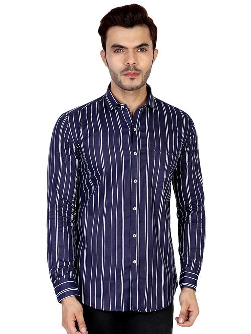 navy blue striped casual shirt - 16470624 - Very Small Image - 1