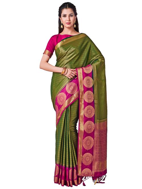 women's self design lime colored saree with blouse - 16471414 - Very Small Image - 1