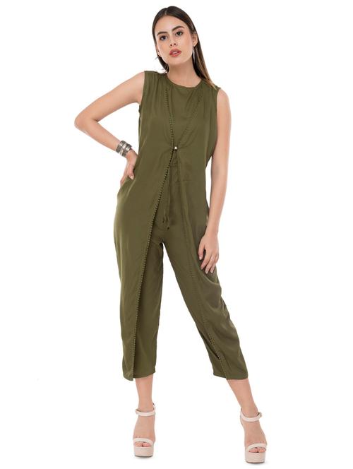 lace detail overlay tie up jumpsuit - 16471758 - Very Small Image - 1