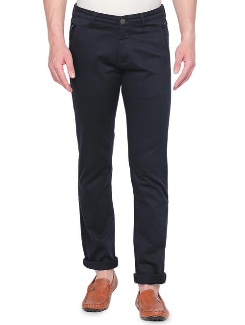 navy blue solid chinos - 16472392 - Very Small Image - 1