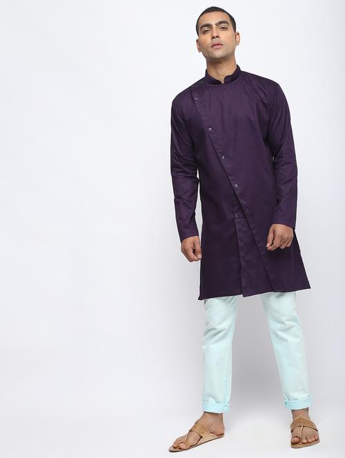 purple solid long kurta - 16475101 - Very Small Image - 1