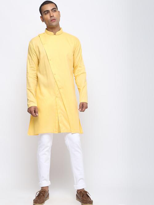 yellow solid long kurta - 16475104 - Very Small Image - 1